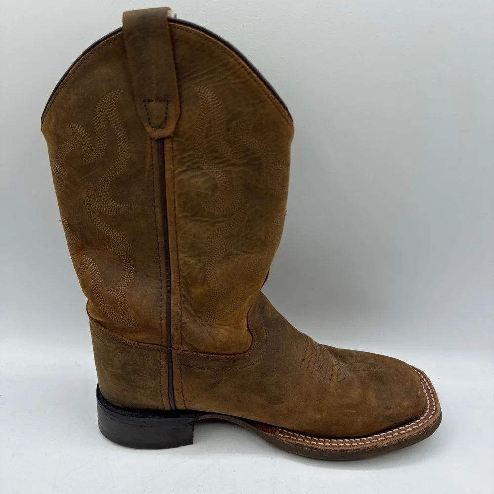 Cody James Western Leather Square Toe Boots Kids 3.0 D Brown Stitched Distressed